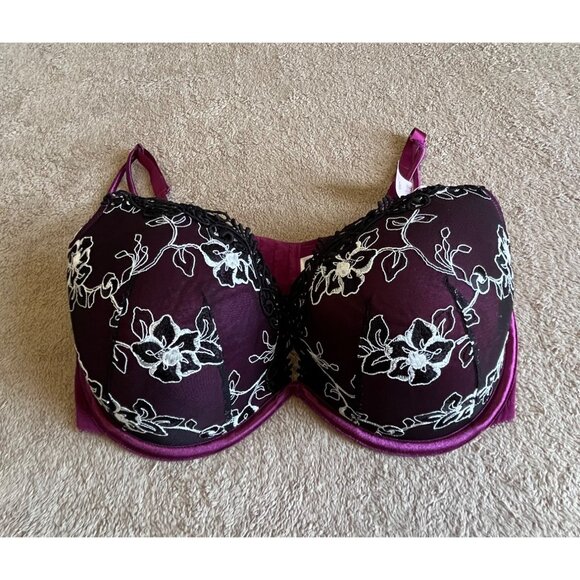 Cacique Other - Cacique Plunge Bra 42DDD Embroidered Lace Plum NWT